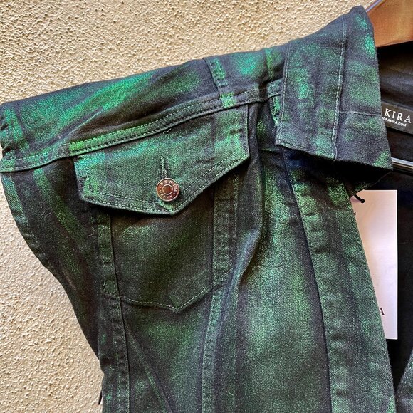 NWT Akira FOIL EFFECT DENIM TOP S - Picture 5 of 10